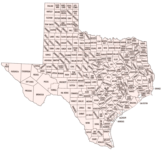 Map of Texas Counties